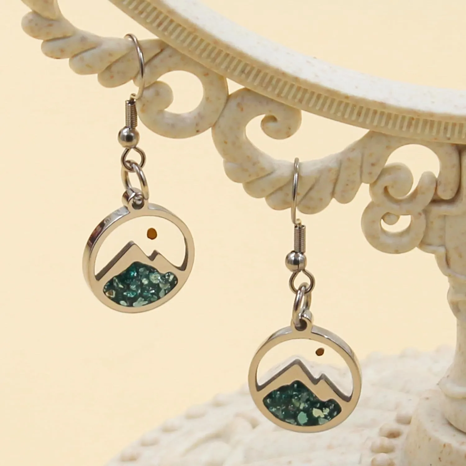 | Mustard Seed Earrings for Women | Stainless Steel Round Drop Earrings | Stainless Steel Christian Earrings for Women | Mountain Pendant Design | Religious Jewelry for Women | YA4997