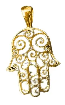 14 Karat Solid Yellow Gold Hamsa Fatima evil eye protection pendant 20 mm charm with chain Authentic Fine Jewelry by Angelina Michaels