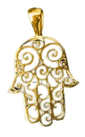 14 Karat Solid Yellow Gold Hamsa Fatima evil eye protection pendant 20 mm charm with chain Authentic Fine Jewelry by Angelina Michaels