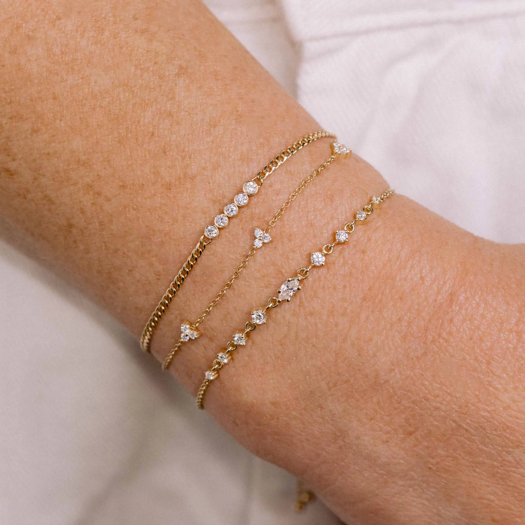 14k 3 Diamond Trio Station Bracelet