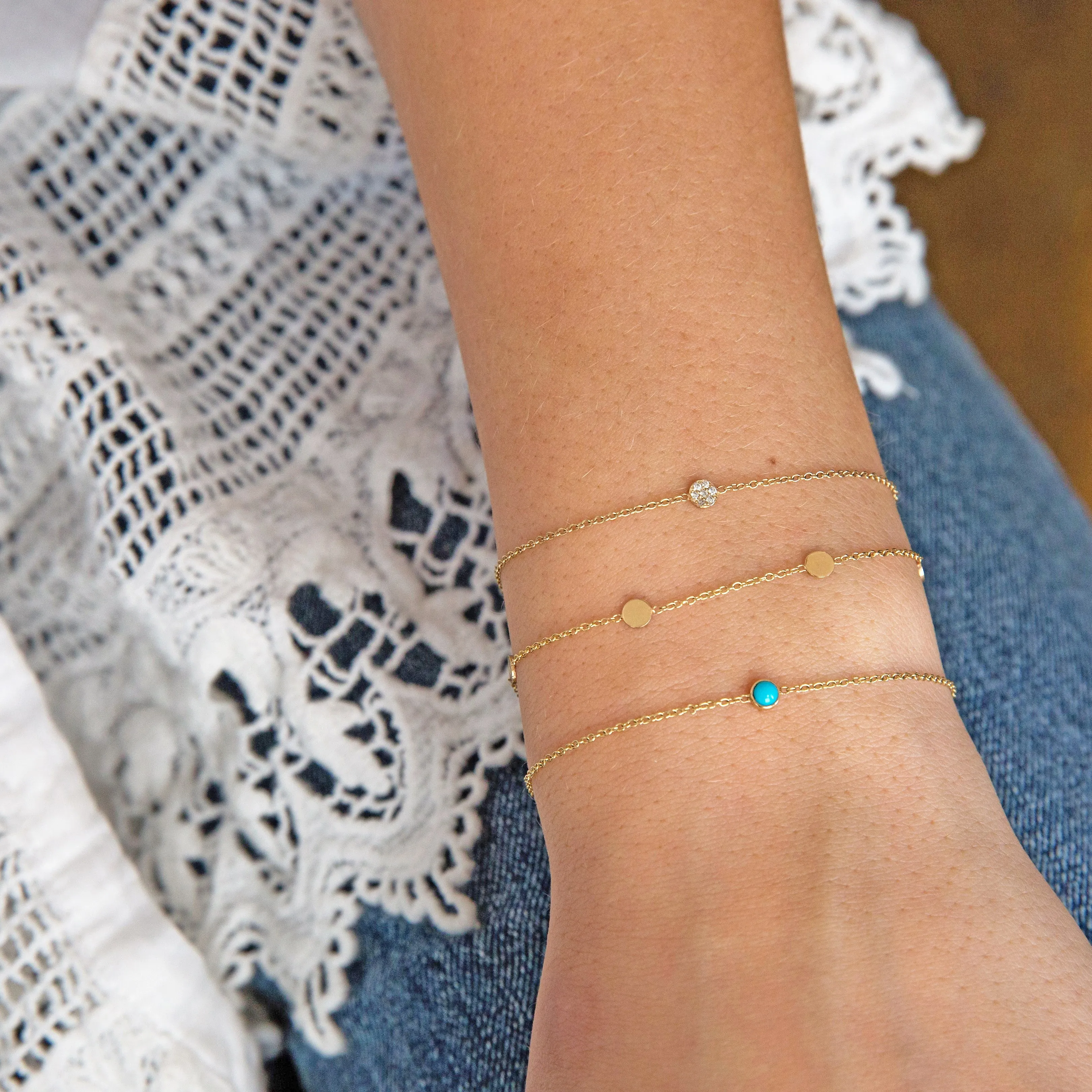 14k 5 Itty Bitty Gold Disc Station Bracelet