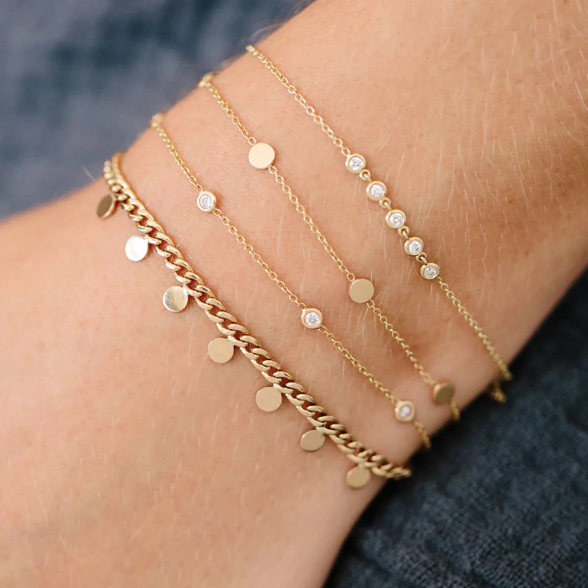 14k 5 Itty Bitty Gold Disc Station Bracelet