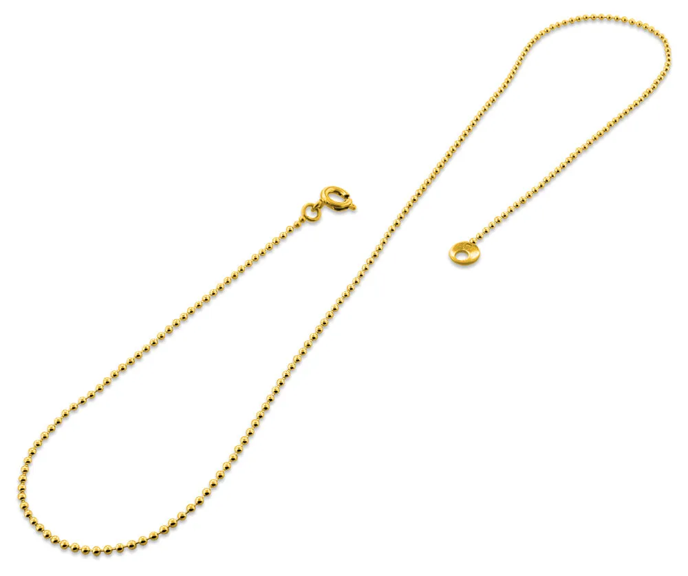 14K Gold Plated 18" Bead Brass Chain Necklace 1.50mm