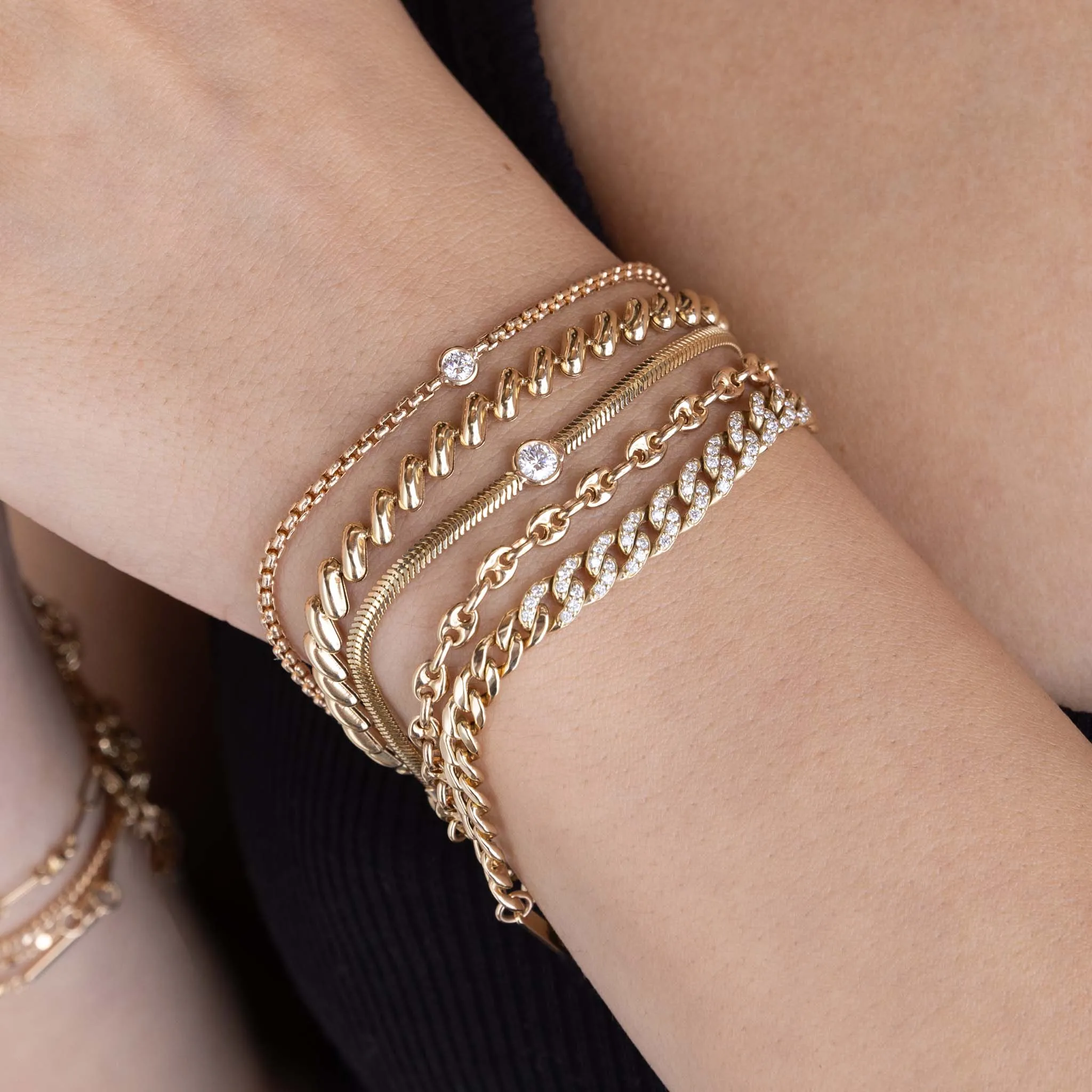 14k Gold Small Puffed Mariner Chain Bracelet