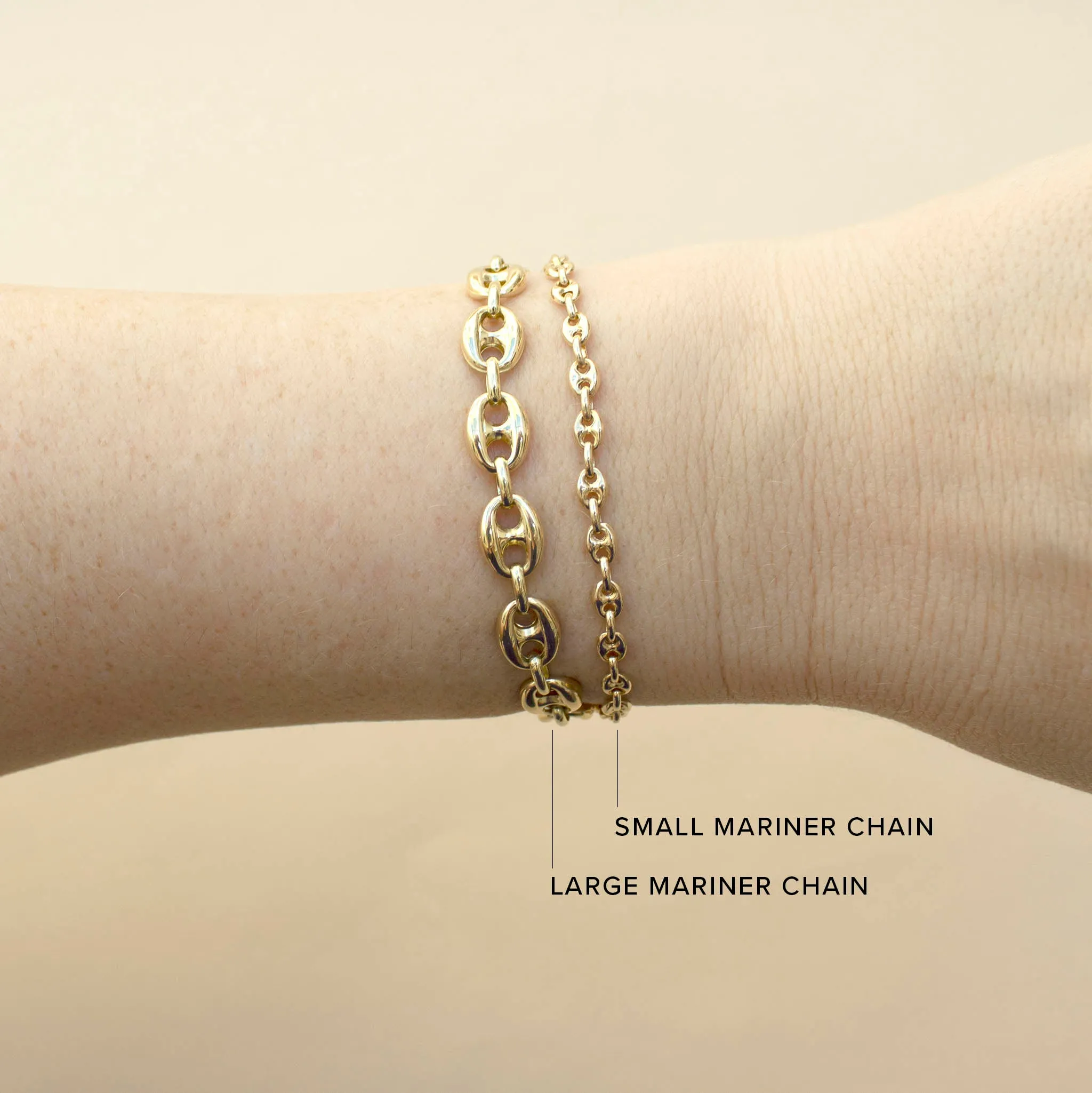 14k Gold Small Puffed Mariner Chain Bracelet