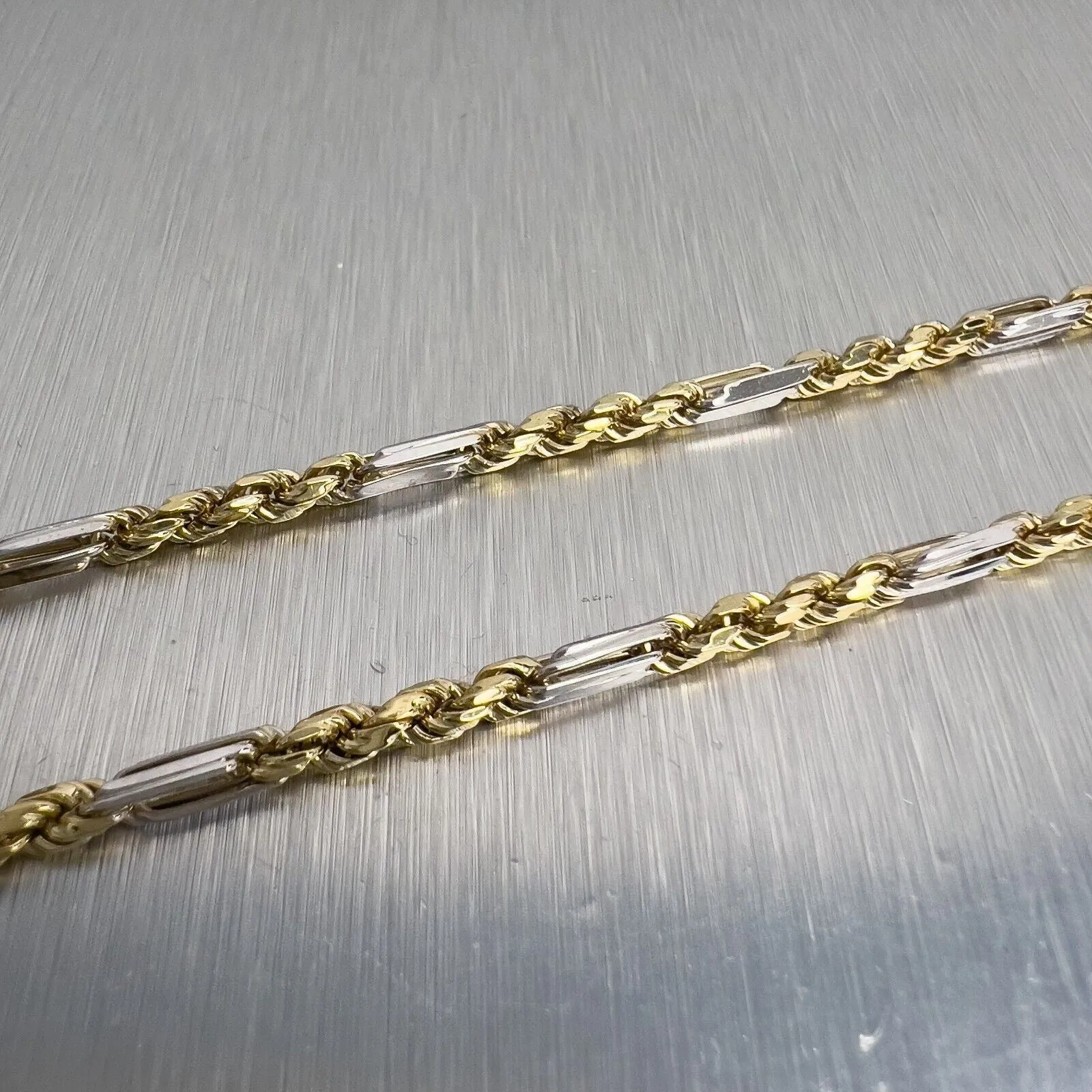 14k White & Yellow Gold Designer Spiga Rope 3.00mm Chain Necklace 22.5" ITALY