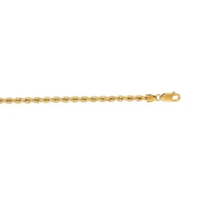 14k Yellow Gold 3mm Rope Chain, 19.3 Grams, 24 Inch Long