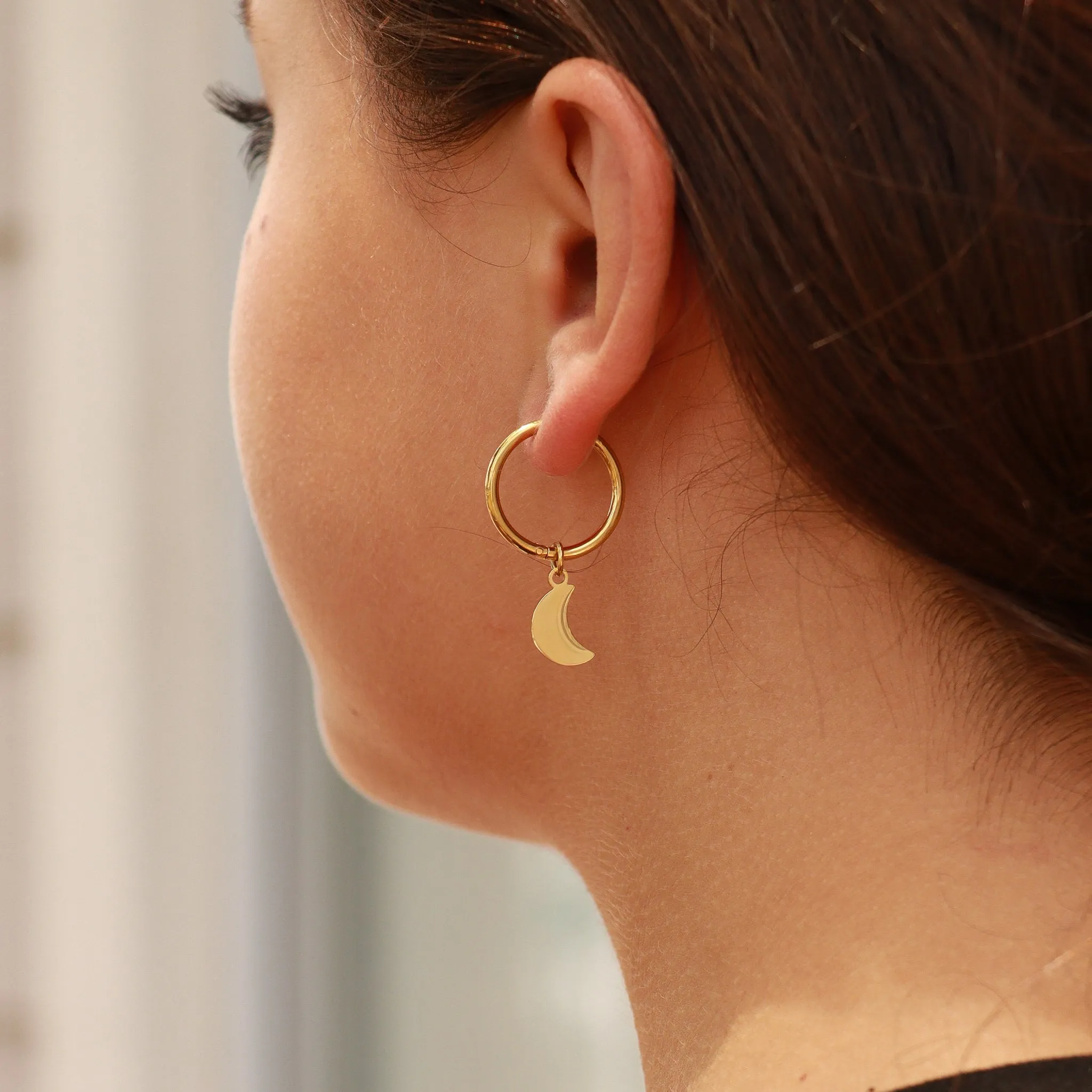 18K Gold PVD Stainless Steel Star & Moon Pendant Earrings / ERJ0010