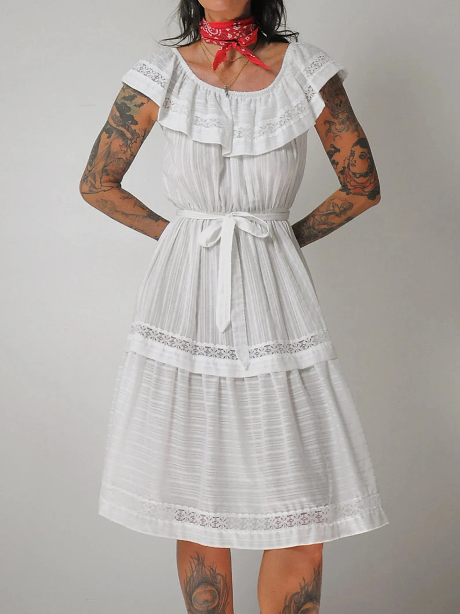 1970's Off Shoulder Cotton Dress