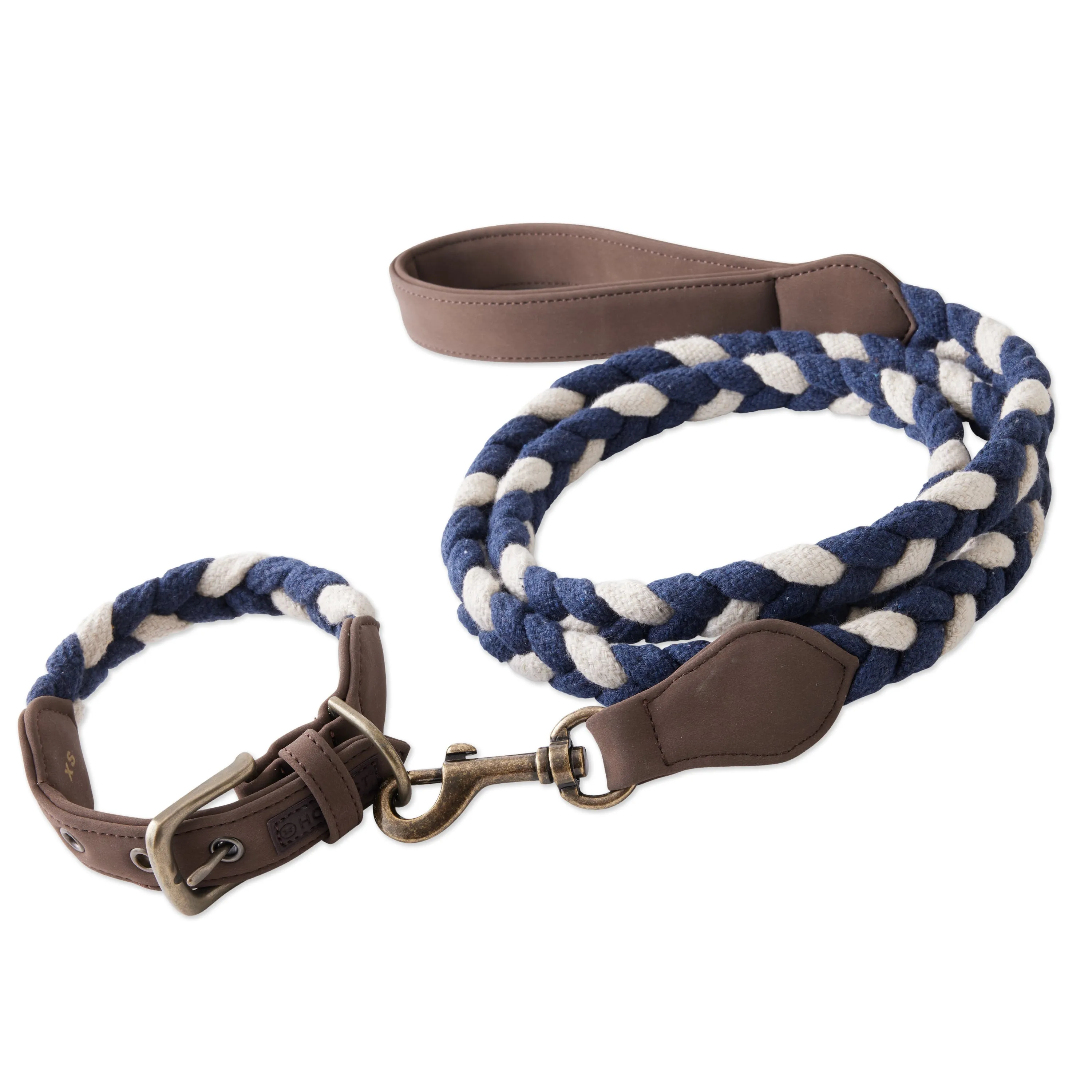 2-Piece Vegan Suede Collar & Braided Cotton Rope Leash Set