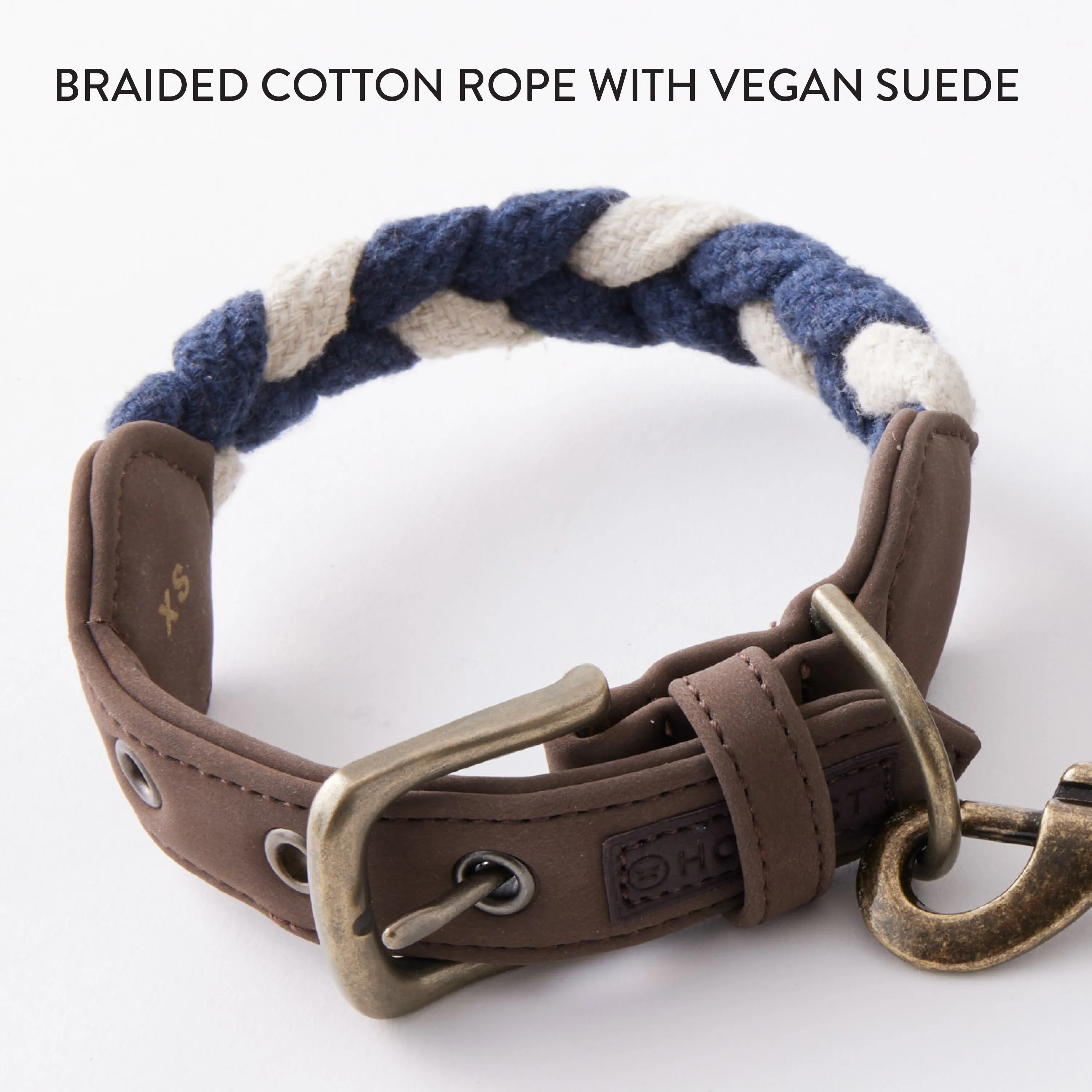 2-Piece Vegan Suede Collar & Braided Cotton Rope Leash Set