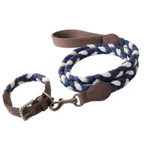 2-Piece Vegan Suede Collar & Braided Cotton Rope Leash Set