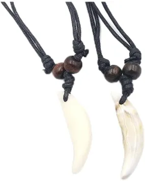 2PCS Hawaiian Protection Amulet Lucky Pendant Necklace Vintage Tiki Fish Hook Turtles Tortoise Shark Wolf Tooth Caved Satue Adjustable Rope Chain Necklaces for Men Women