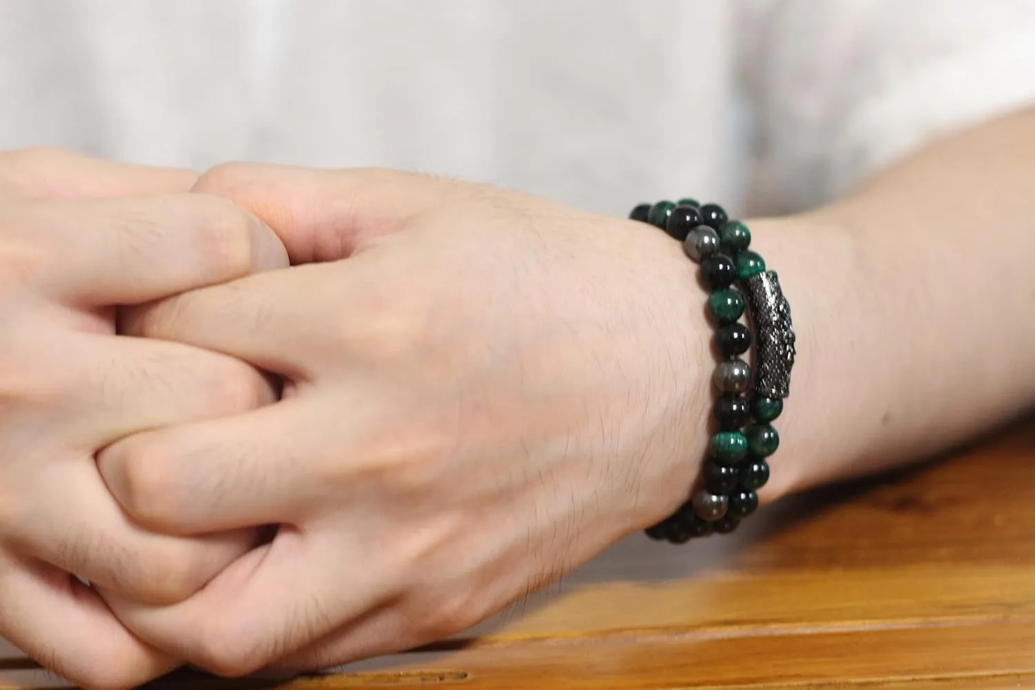 2Pcs Triple Protection Bracelet,Natural Tigers Eye Black Obsidian and Hematite 8 MM Beads Bracelet for Men Women Gift, Healing Crystal Bracelet Bring Luck and Prosperity and Happiness (Green)