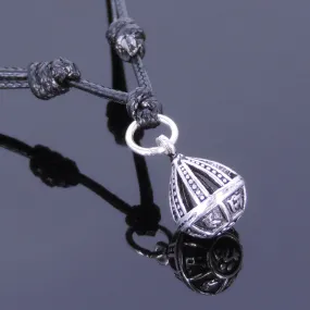 925 Sterling Silver Buddhism Mantra Protection Pendant Handmade Adjustable Wax Rope Necklace Men Women DiyNotion NK007