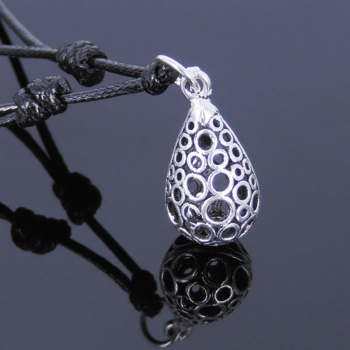 925 Sterling Silver Celtic Water Drop Pendant Handmade Adjustable Wax Rope Necklace Men Women DiyNotion NK010
