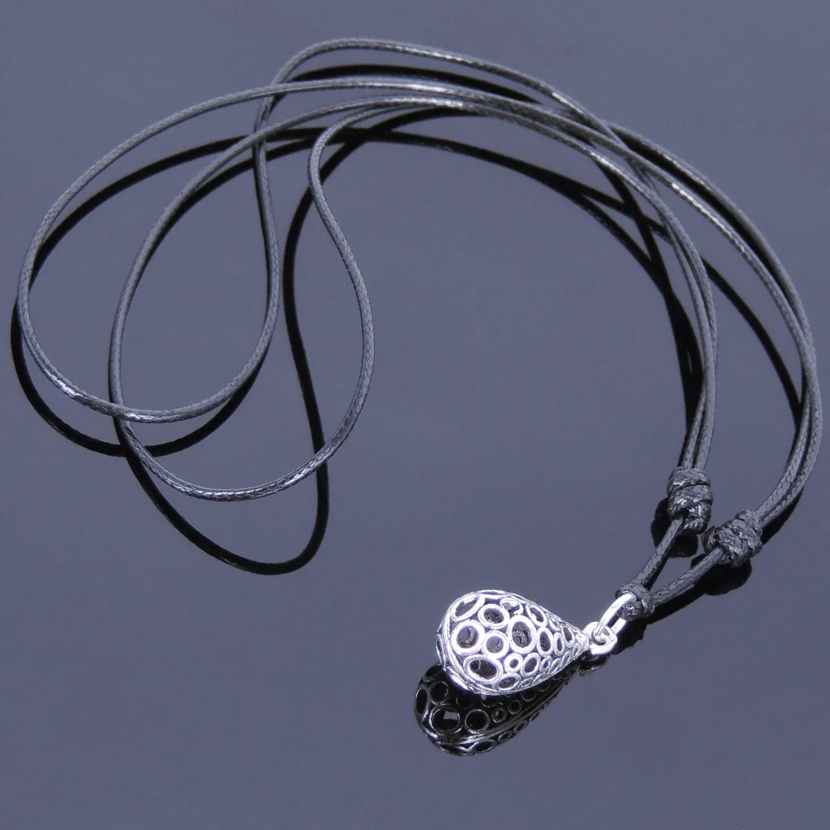 925 Sterling Silver Celtic Water Drop Pendant Handmade Adjustable Wax Rope Necklace Men Women DiyNotion NK010