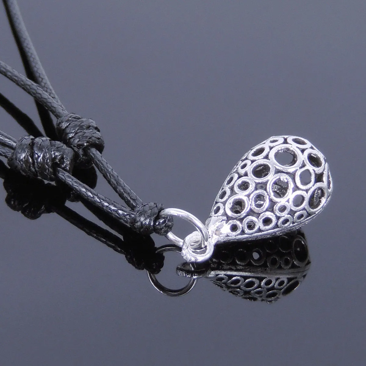 925 Sterling Silver Celtic Water Drop Pendant Handmade Adjustable Wax Rope Necklace Men Women DiyNotion NK010