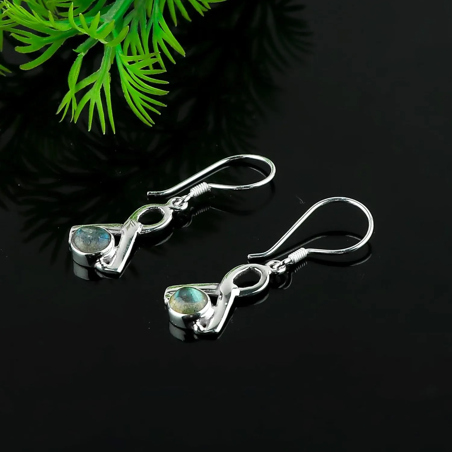 925 Sterling Silver Earrings for Women, Multi Flash Labradorite Dangle Earring, Natural Gemstones and Crystals Cabochon, Healing Stones, Handmade Jewelry, Minimalist, Birthday, Gifts for Her