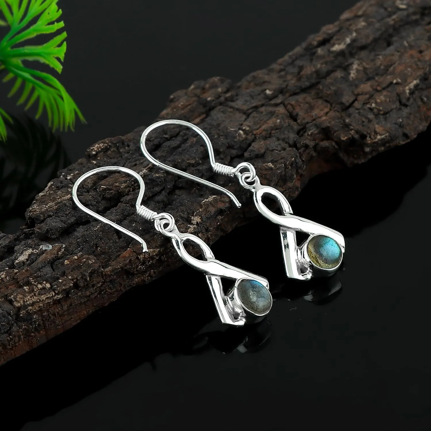 925 Sterling Silver Earrings for Women, Multi Flash Labradorite Dangle Earring, Natural Gemstones and Crystals Cabochon, Healing Stones, Handmade Jewelry, Minimalist, Birthday, Gifts for Her