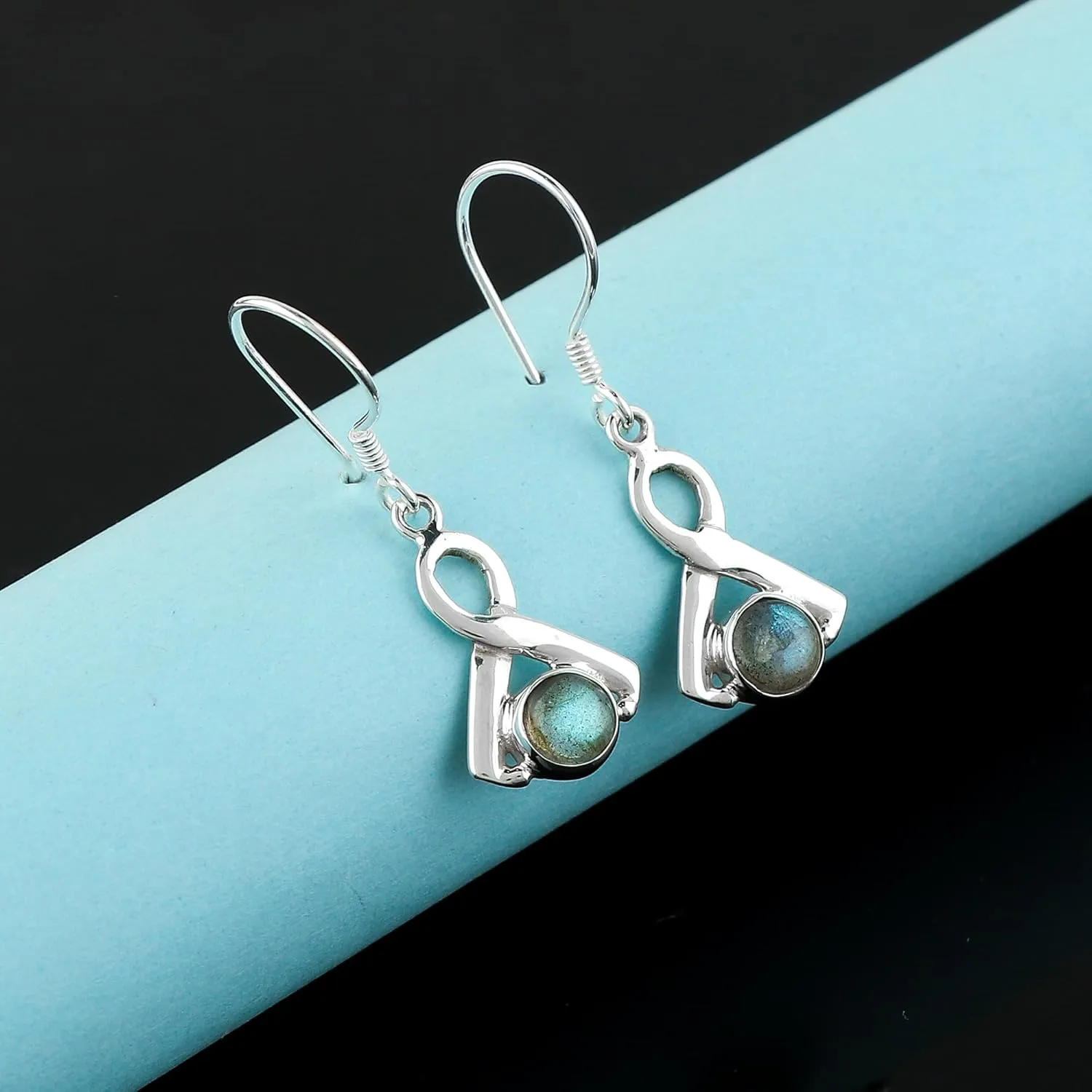 925 Sterling Silver Earrings for Women, Multi Flash Labradorite Dangle Earring, Natural Gemstones and Crystals Cabochon, Healing Stones, Handmade Jewelry, Minimalist, Birthday, Gifts for Her