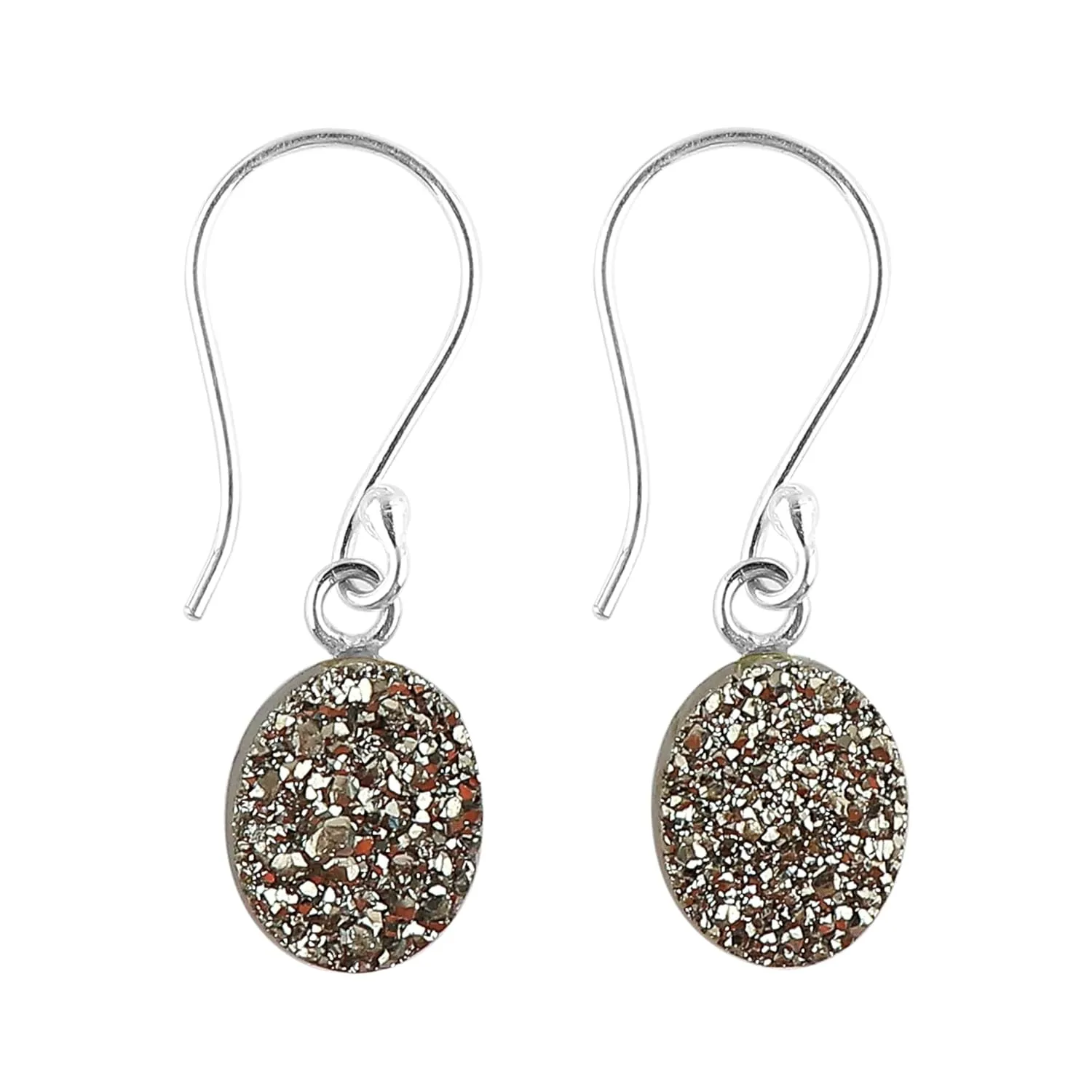 925 Sterling Silver Earrings, Natural Quartz Gemstones Earrings, Druzy Stones, Healing Crystals, Handmade, Filigree, Birthstones, Gifts for Women, (Grey Coated)