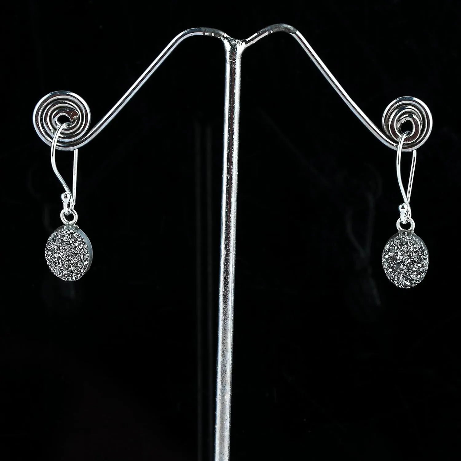 925 Sterling Silver Earrings, Natural Quartz Gemstones Earrings, Druzy Stones, Healing Crystals, Handmade, Filigree, Birthstones, Gifts for Women, (Grey Coated)
