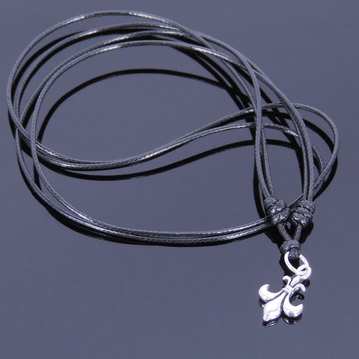 925 Sterling Silver Fleur de Lis Pendant Handmade Adjustable Wax Rope Necklace Men Women DiyNotion NK012
