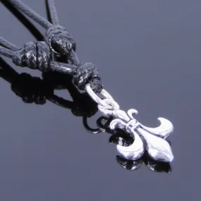 925 Sterling Silver Fleur de Lis Pendant Handmade Adjustable Wax Rope Necklace Men Women DiyNotion NK012