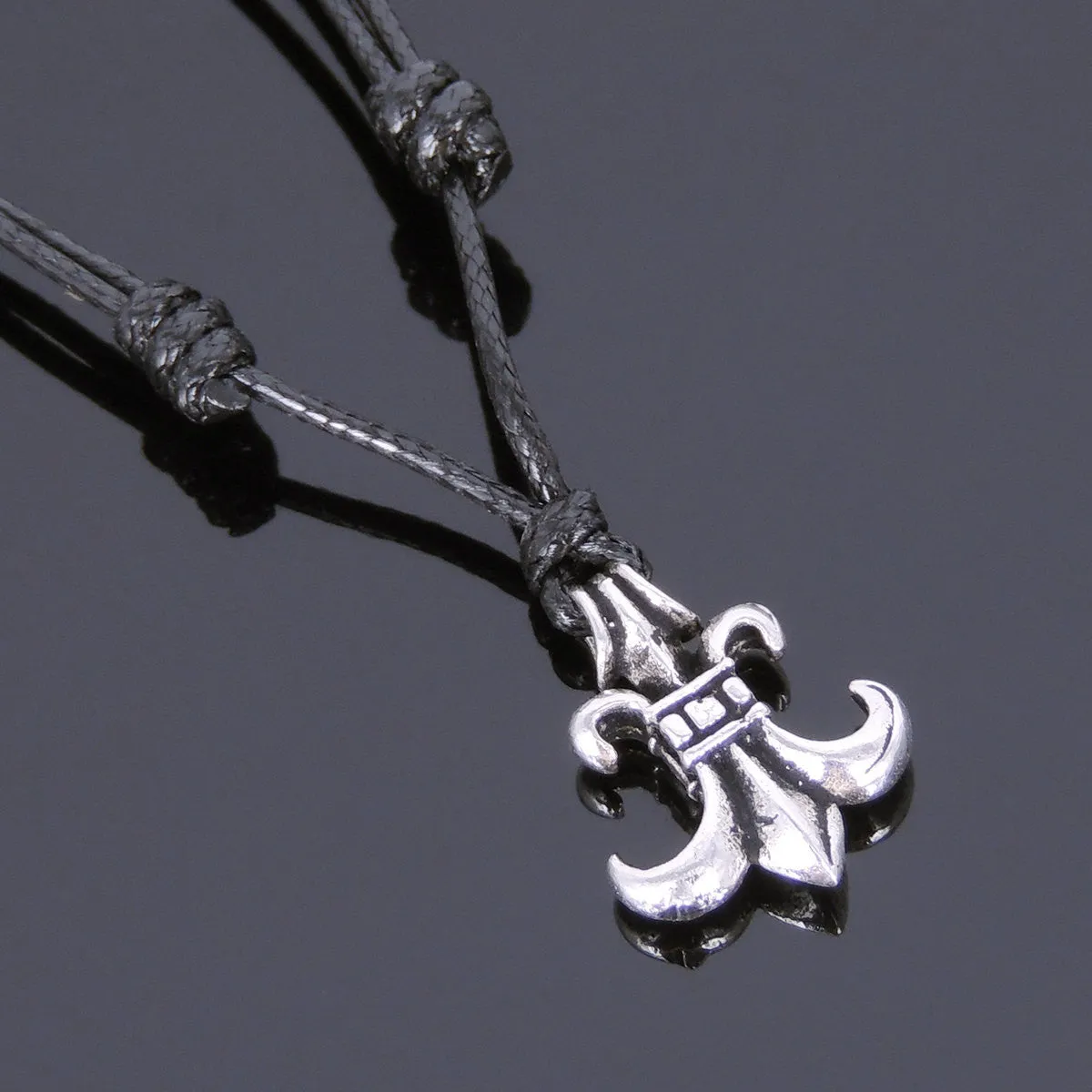 925 Sterling Silver Fleur de Lis Pendant Handmade Adjustable Wax Rope Necklace Men Women DiyNotion NK049