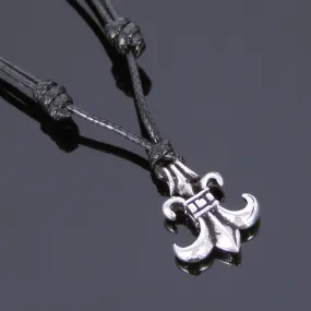 925 Sterling Silver Fleur de Lis Pendant Handmade Adjustable Wax Rope Necklace Men Women DiyNotion NK049