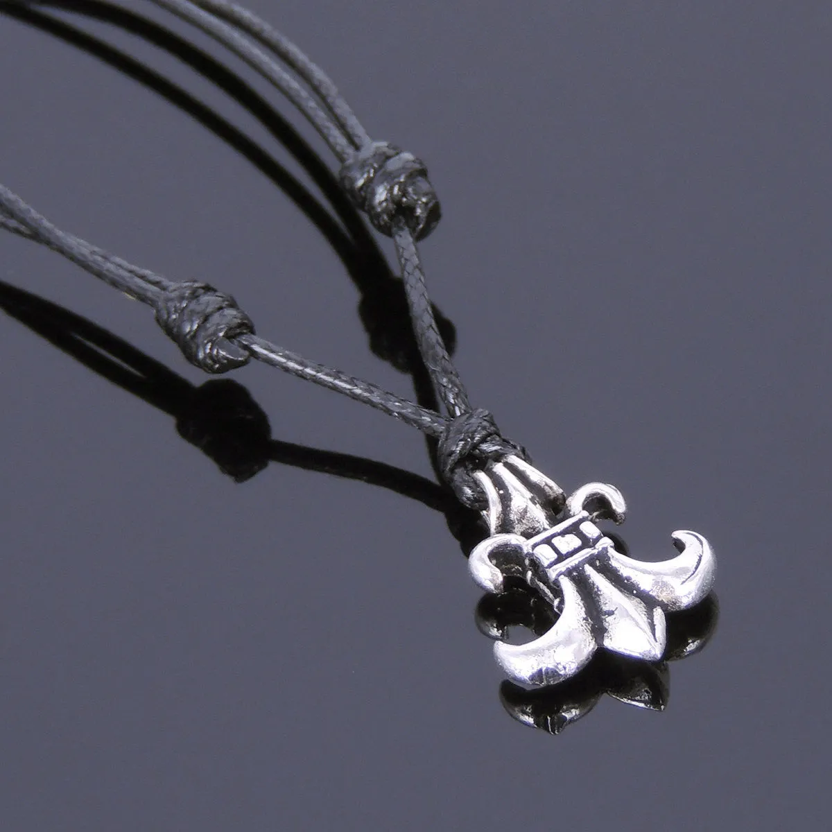 925 Sterling Silver Fleur de Lis Pendant Handmade Adjustable Wax Rope Necklace Men Women DiyNotion NK049
