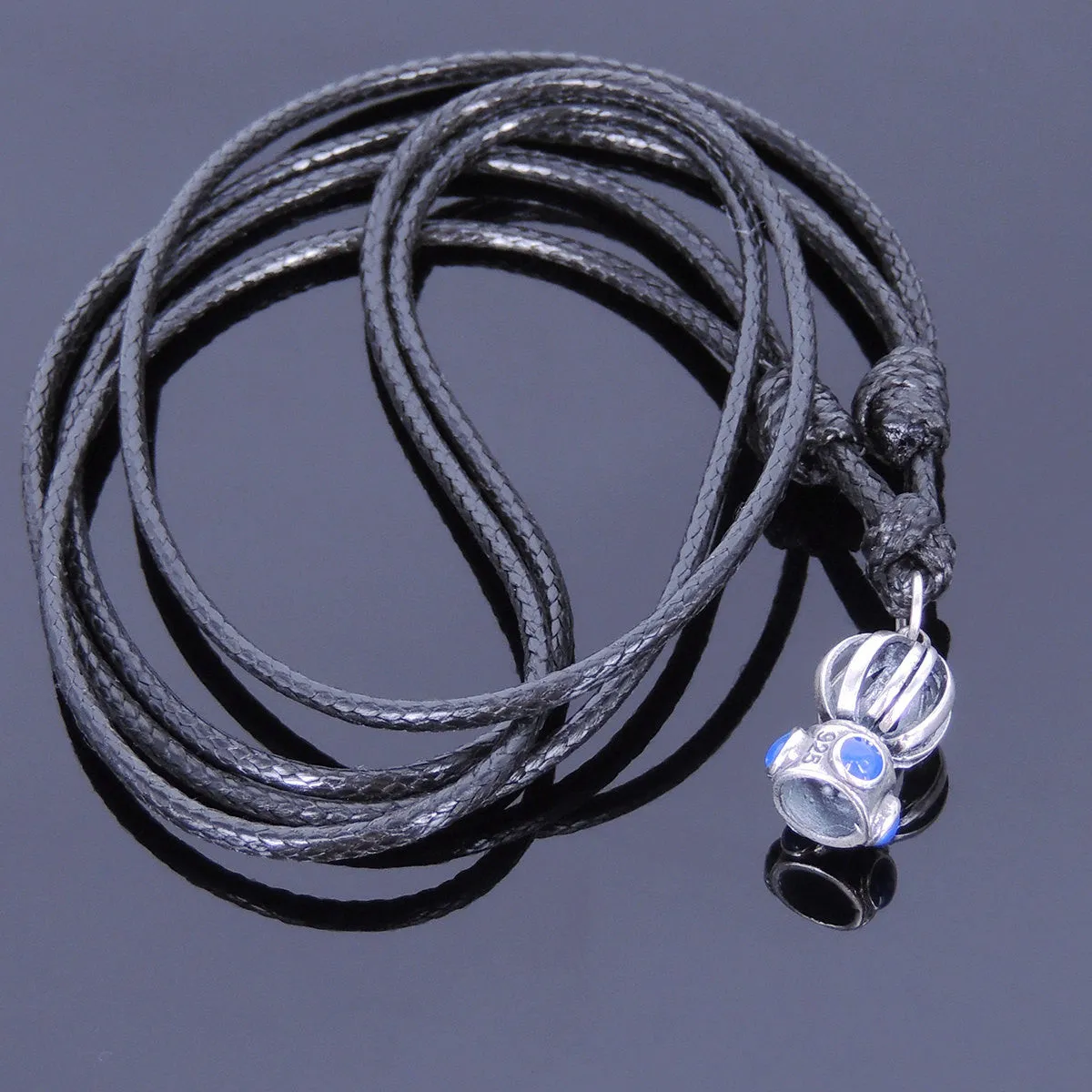 925 Sterling Silver Hand-painted Crown Pendant Handmade Adjustable Wax Rope Necklace Men Women DiyNotion NK006