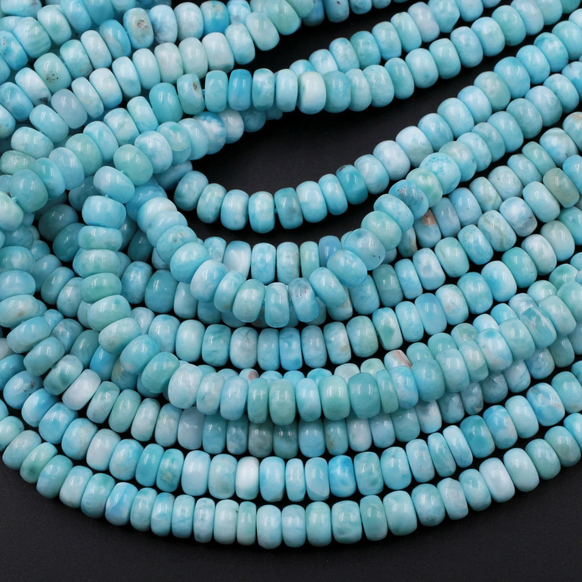 AA Natural Blue Larimar 6mm 7mm 8mm 9mm 10mm 12mm Smooth Rondelle Beads Real Genuine Larimar Gemstone 15.5" Strand