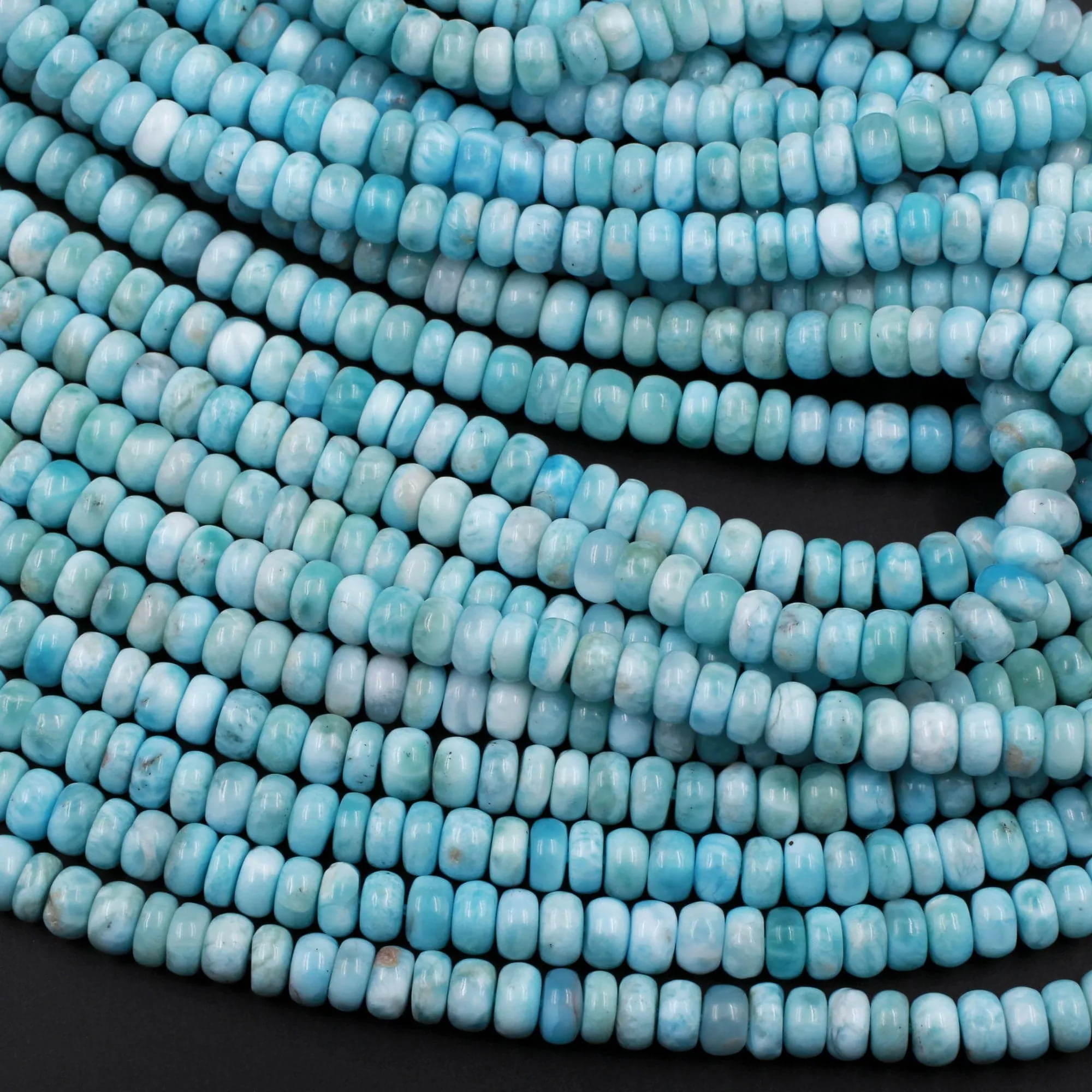 AA Natural Blue Larimar 6mm 7mm 8mm 9mm 10mm 12mm Smooth Rondelle Beads Real Genuine Larimar Gemstone 15.5" Strand