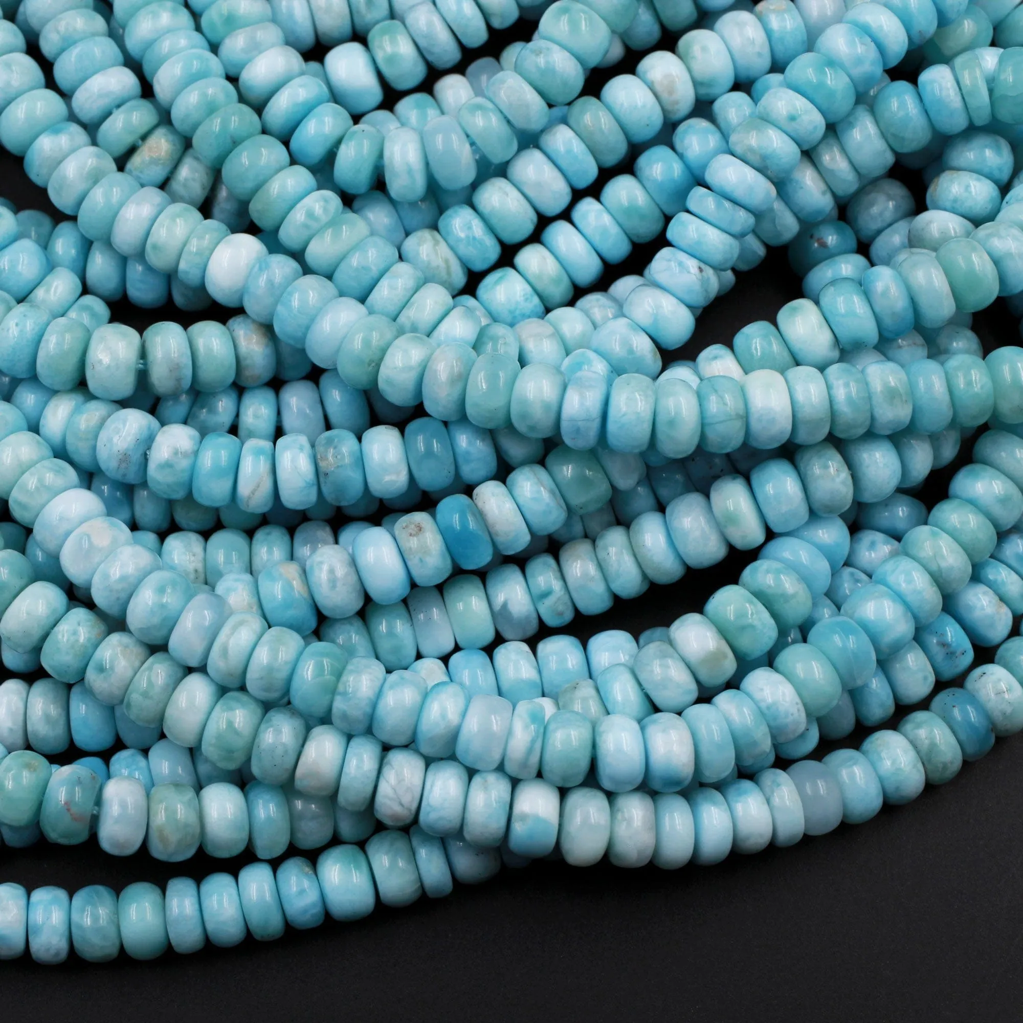 AA Natural Blue Larimar 6mm 7mm 8mm 9mm 10mm 12mm Smooth Rondelle Beads Real Genuine Larimar Gemstone 15.5" Strand