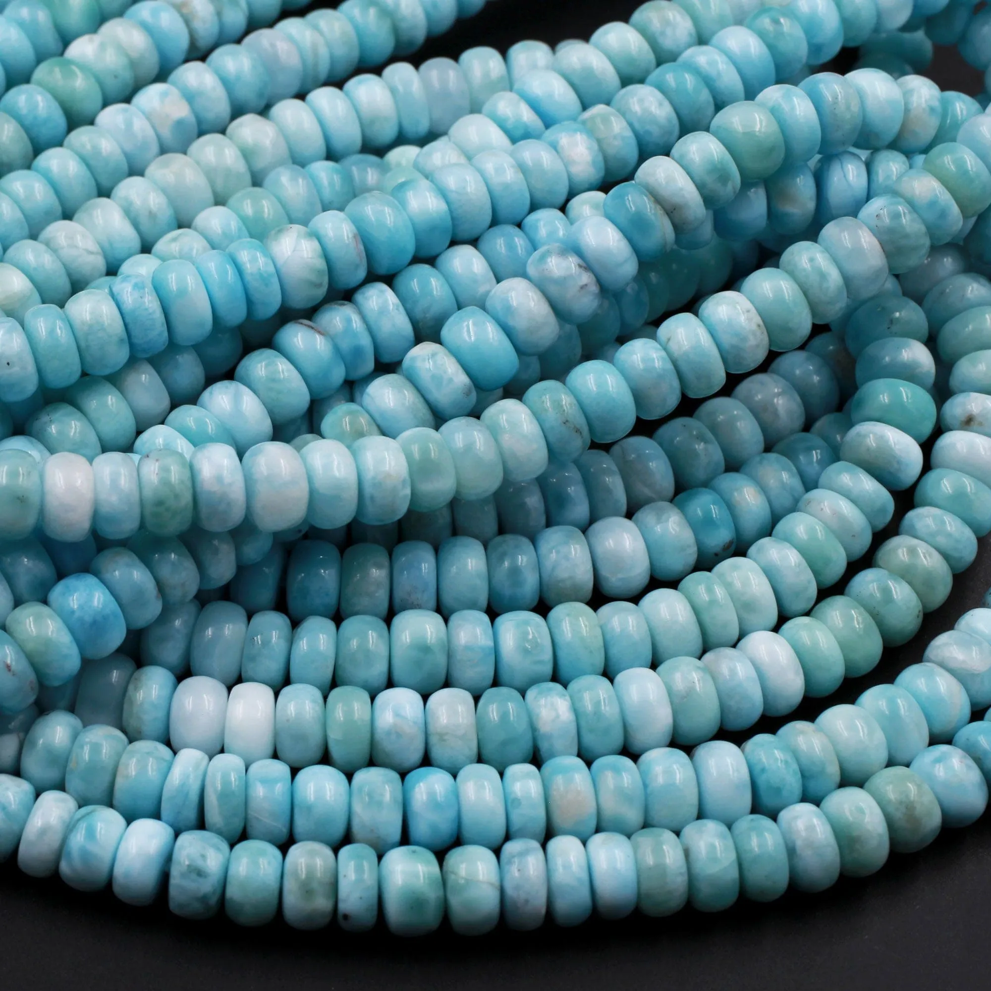AA Natural Blue Larimar 6mm 7mm 8mm 9mm 10mm 12mm Smooth Rondelle Beads Real Genuine Larimar Gemstone 15.5" Strand
