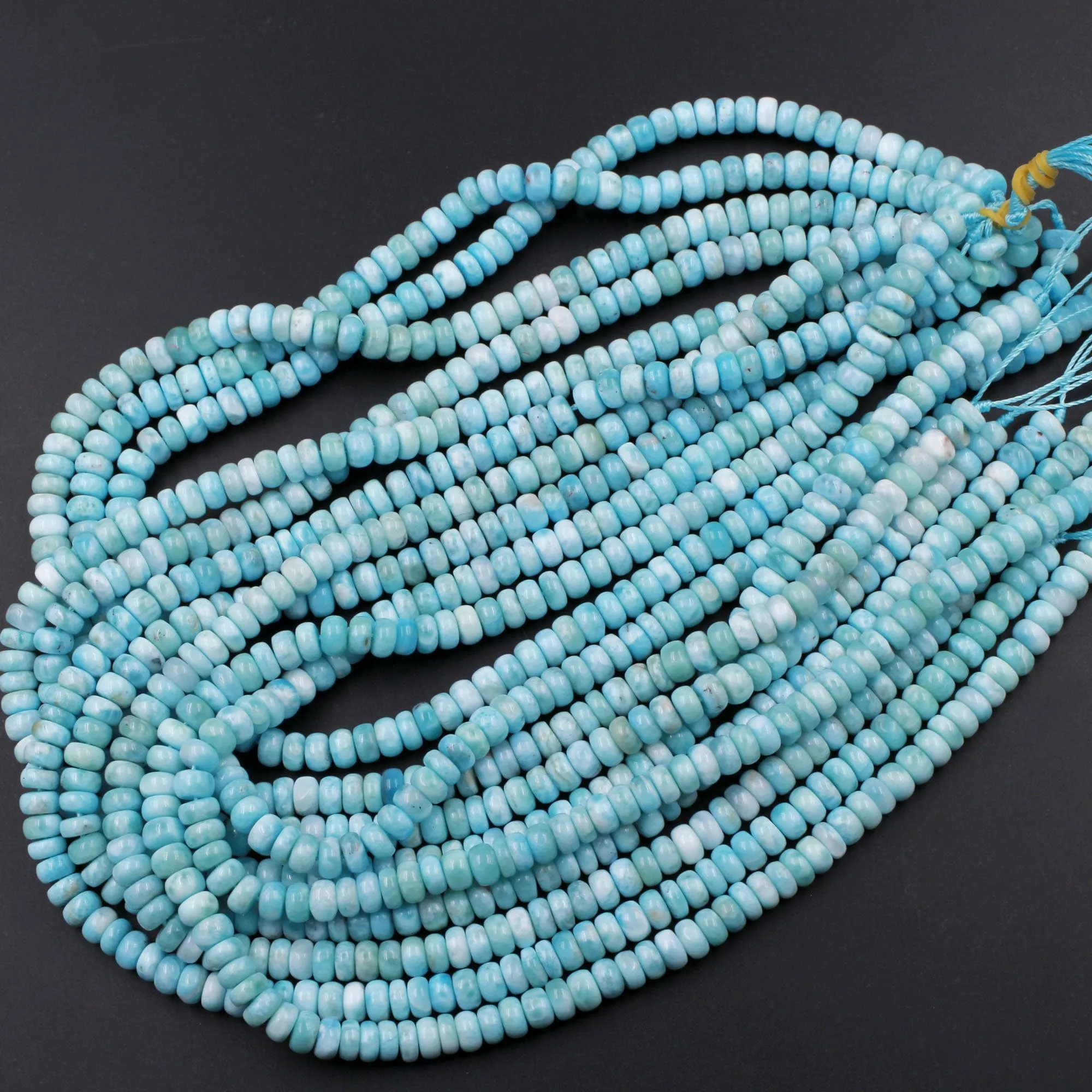 AA Natural Blue Larimar 6mm 7mm 8mm 9mm 10mm 12mm Smooth Rondelle Beads Real Genuine Larimar Gemstone 15.5" Strand