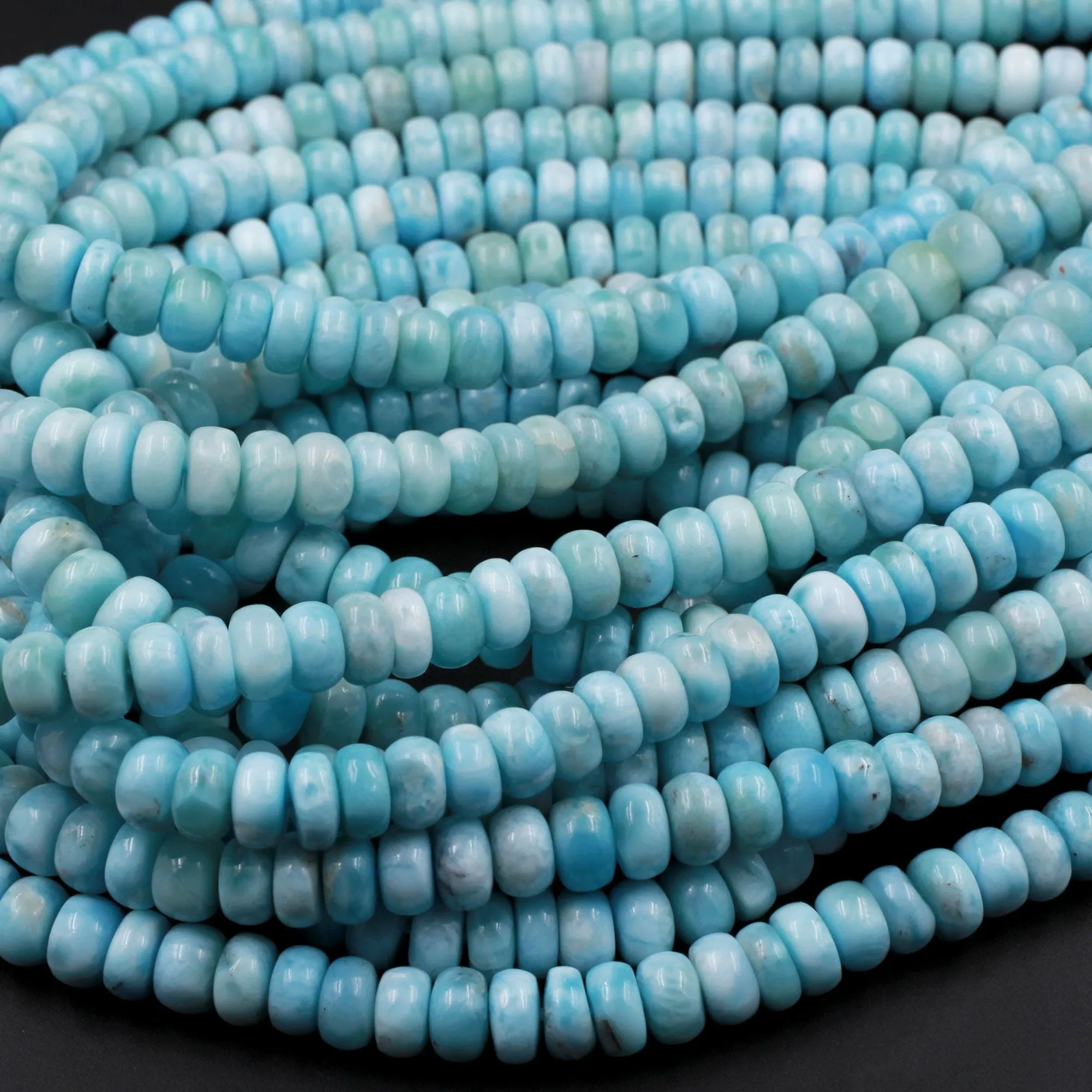 AA Natural Blue Larimar 6mm 7mm 8mm 9mm 10mm 12mm Smooth Rondelle Beads Real Genuine Larimar Gemstone 15.5" Strand
