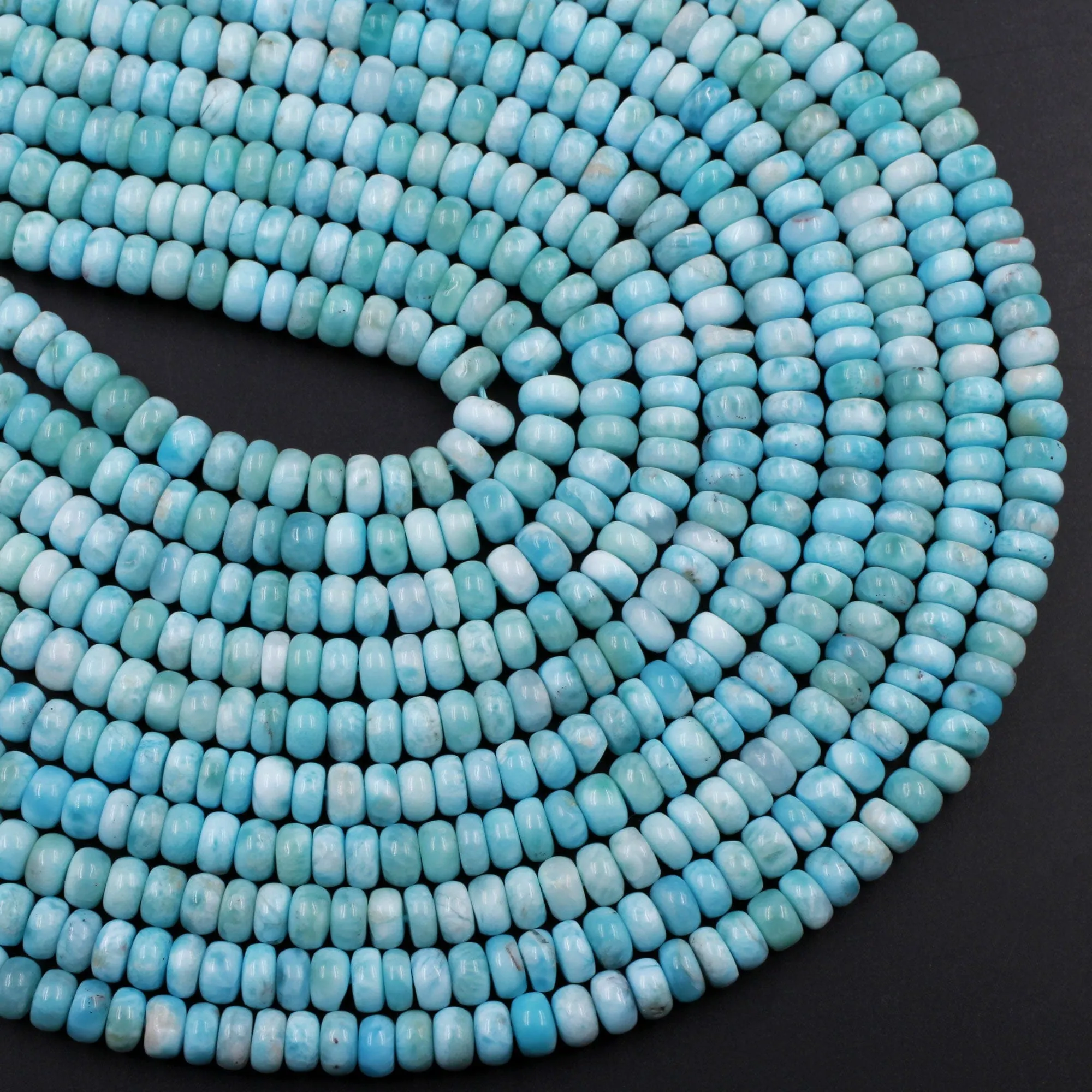 AA Natural Blue Larimar 6mm 7mm 8mm 9mm 10mm 12mm Smooth Rondelle Beads Real Genuine Larimar Gemstone 15.5" Strand
