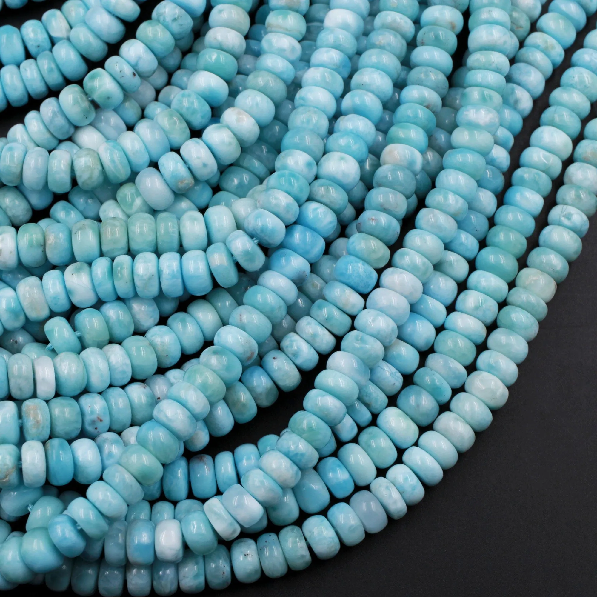 AA Natural Blue Larimar 6mm 7mm 8mm 9mm 10mm 12mm Smooth Rondelle Beads Real Genuine Larimar Gemstone 15.5" Strand