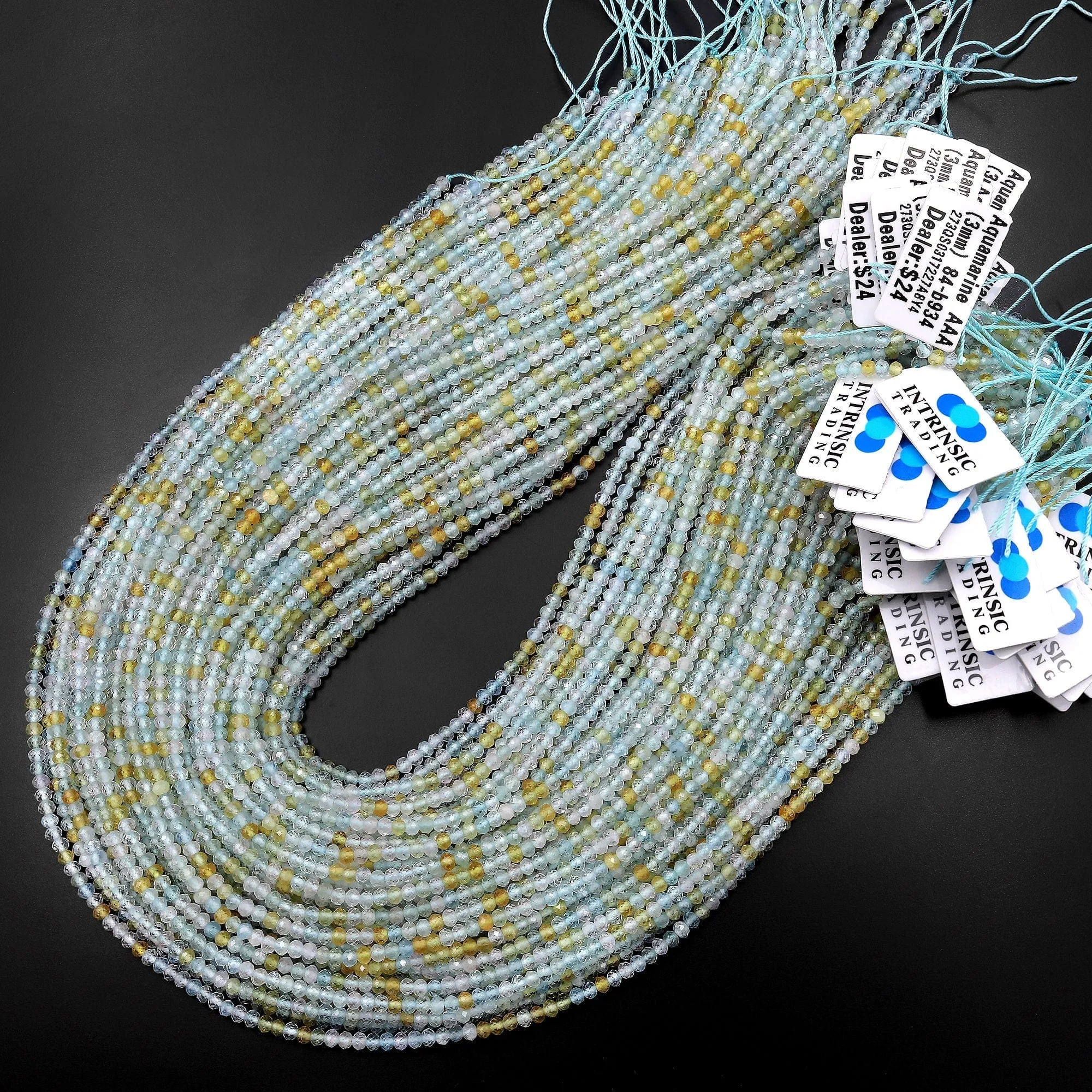 AAA Faceted Blue Yellow Pink Aquamarine 3mm Rondelle Beads Gemstone 15.5" Strand