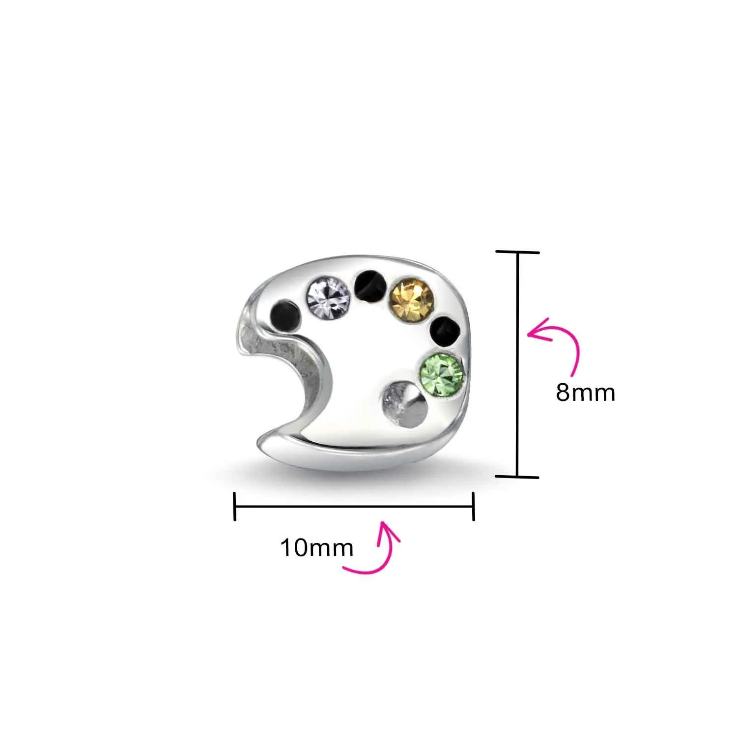 Artist Palette Painter Drawing CZ Color Charm Bead .925 Sterling Silver