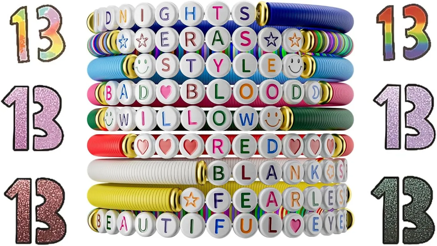 Ava Riley Friendship Bracelets, 13 Tattoo Colorful Birthday Gift Bracelet Stackable Colorful Initial Charms, 26 Letters 9PCS Songs Album Jewelry Stuff
