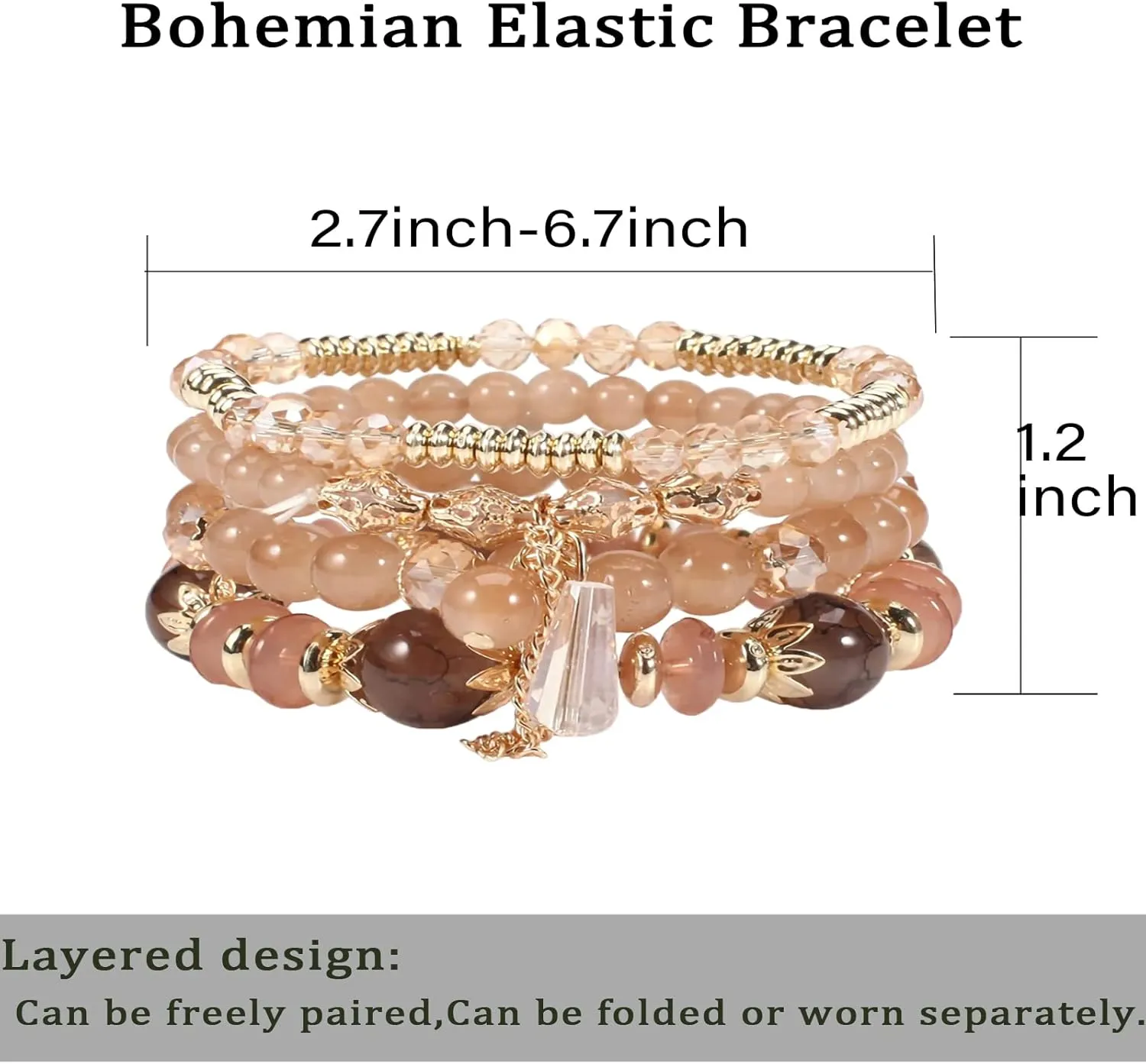 Bohemian Bracelet for Women,Stackable Stretch Beaded Bracelets,Multilayer Hippie Boho Bracelets Charms Gift for Women Friend and Girls
