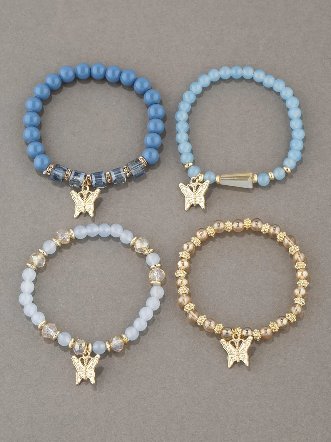 Bohemian Bracelets for Women Gold Beaded Stackable Stretch Bracelet Set Butterfly Elastic Multilayer Colorful Charm Bracelets Summer Beach Jewelry