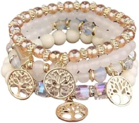 Bohemian Bracelets for Women Gold Beaded Stackable Stretch Bracelet Set Butterfly Elastic Multilayer Colorful Charm Bracelets Summer Beach Jewelry