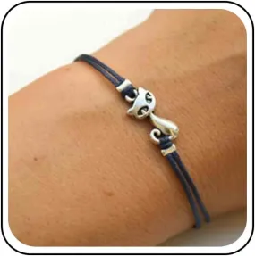 Boho Cat Bracelet Black String Bracelet Double Strand Leather Cord Bracelet Hand Chain Jewelry for Women Cat Lover Gift