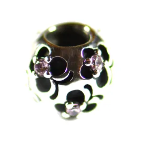 Butterfly pattern silver beads with purple CZ