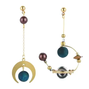 Celestial Jewelry Space Planet Earrings - Blue Earrings for Women Space Planet Earrings Moon Earrings UFO Science Earrings Novelty